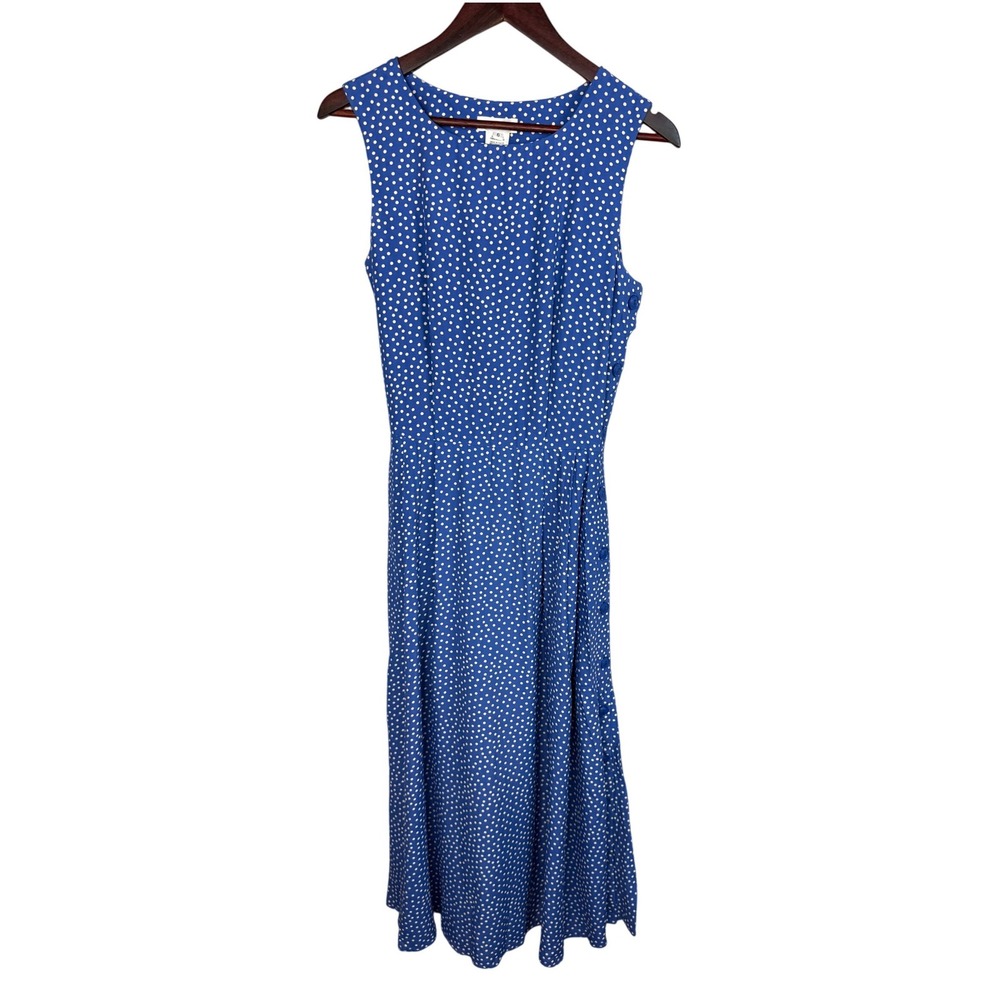 Talbots Vintage Polka Dot Maxi Dress Blue White Sleeveless Rayon Side Button 6